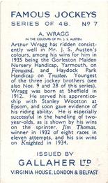 1936 Gallaher Famous Jockeys #7 Arthur Wragg Back